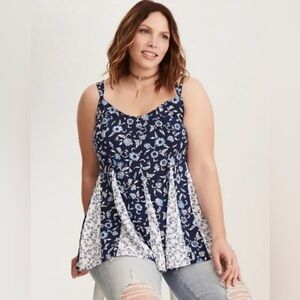 Torrid Blue/Cream Floral Camisole, Sz L (P2P 19”)